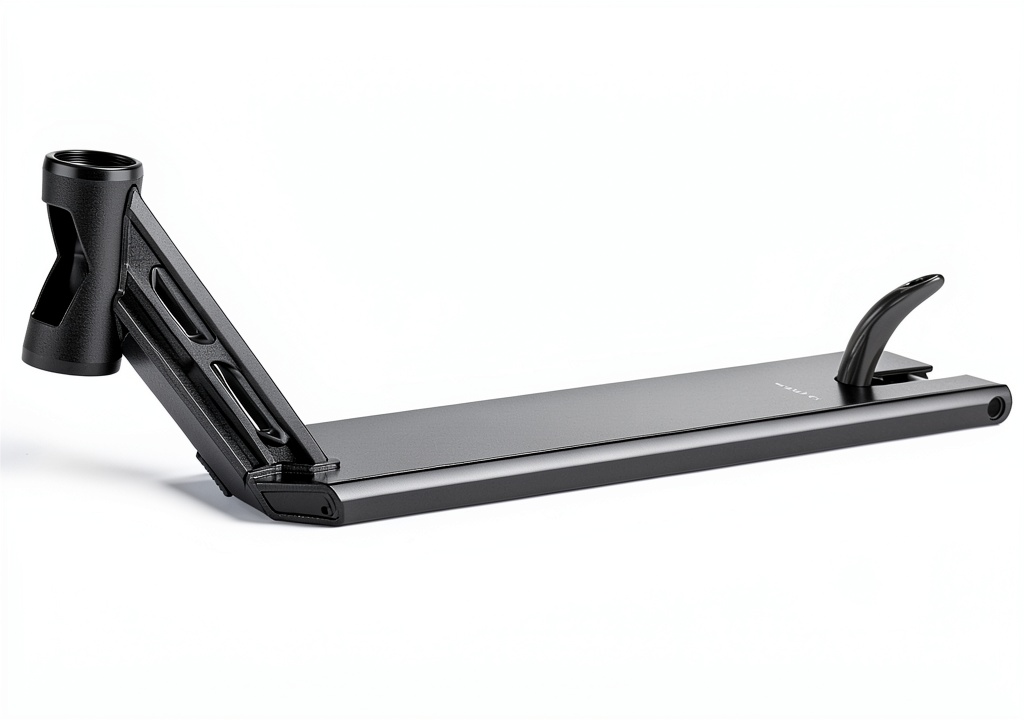 Installing Fuzion Entropy Scooter Deck Matte Black Aluminum Youth on a wooden workbench