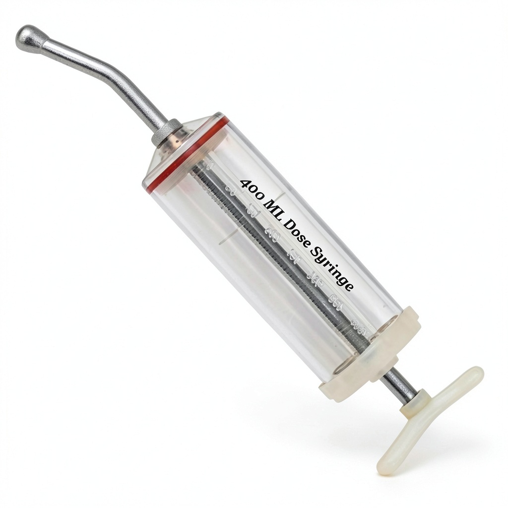 Equinez Tools 400ml livestock syringe in use on a horse