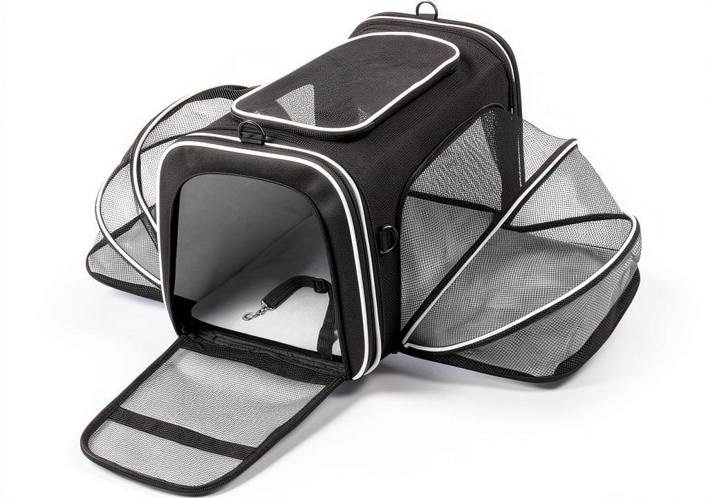 MASKEYON pet carrier with expanded mesh sides on a car seat